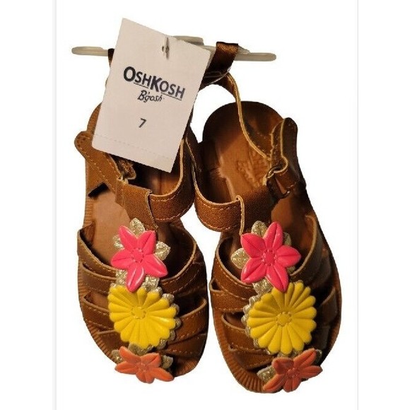 Girls/Toddler OshKosh B''Gosh Sandals Peach Yellow Flowers Size 7 Toddler HANA2 - Picture 2 of 8